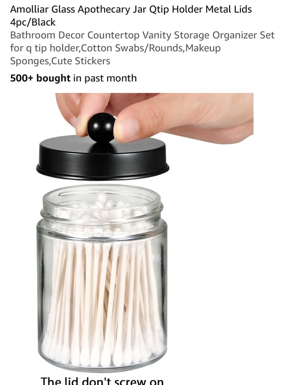 Molli Black Lid Clear Glass Apothecary Jars - 4 Pack